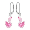 Zilveren oorhangers met hanger, roze zwaan met kroontje