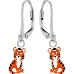 Zilveren oorhangers, oranje tijger