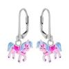 Zilveren oorhangers, paard met blauwe manen en roze zadel