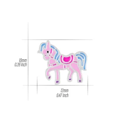 Zilveren oorhangers, paard met blauwe manen en roze zadel