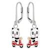 Zilveren oorhangers, panda op rode scooter