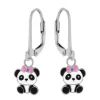 Zilveren oorhangers, panda met roze strikje