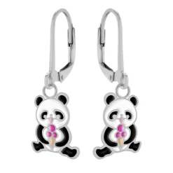 Zilveren oorhangers, panda met ijsje
