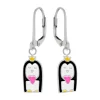 Zilveren oorhangers, pinguïn met kroon en hartje