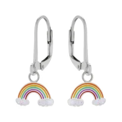 Zilveren oorhangers, regenboog met glitterwolkjes