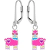 Zilveren oorhangers, roze alpaca met ogen van kristal