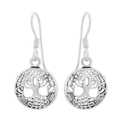 Zilveren oorhangers, tree of life met sierlijke bewerkingen en hartjes