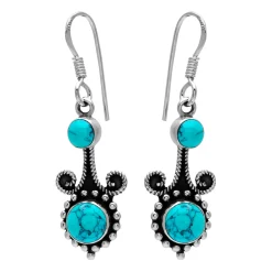 Zilveren oorhangers, turquoise steen met sierlijke details en geoxideerde delen