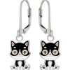 Zilveren oorhangers, zittende zwart-witte kat