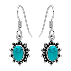 Zilveren oorhangers, zonnetje met ovale turquoise steen