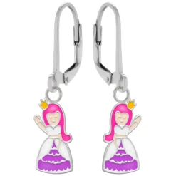 Zilveren oorhangers, zwaaiende prinses met roze haar