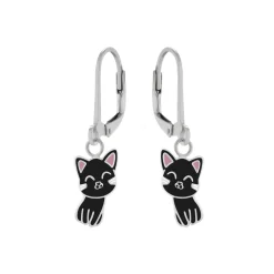 Zilveren oorhangers, zwarte kat