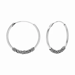 Zilveren oorringen, 25 mm Bali hoops met spiraaltjes en gedraaide band