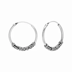 Zilveren oorringen, 20 mm Bali hoops met spiraaltjes
