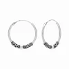 Zilveren oorringen, 20 mm Bali hoops met spiraaltjes en bolletje