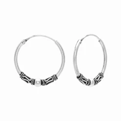 Zilveren oorringen, 20 mm Bali hoops met spiraaltjes en bolletje