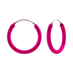 Zilveren oorringen, 18 mm, fel roze
