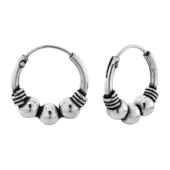 Zilveren oorringen, Bali hoops, drie bolletjes