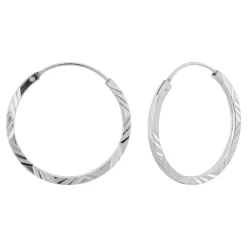 Zilveren oorringen, diamond cut, 25 mm