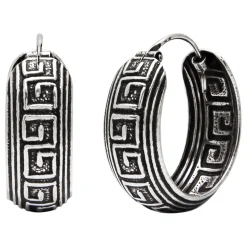 Zilveren oorringen, geoxideerde Bali hoops met patroon