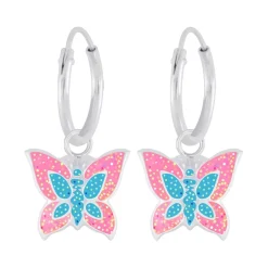 Zilveren oorringen, glitter vlinder