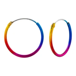 Zilveren oorringen, hoops in regenboogkleuren