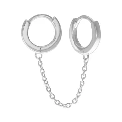 Zilveren oorringen, huggie oorbel brede ring met chain