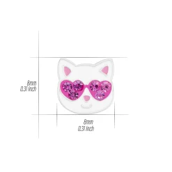 Zilveren oorringen, kat met roze zonnebril met kristallen
