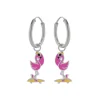 Zilveren oorringen met hanger, flamingo op skateboard