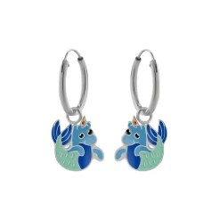 Zilveren oorringen met hanger, zeemonster