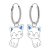 Zilveren oorringen met hanger, wit katje met blauwe oortjes