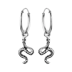 Zilveren oorringen met hanger, slang