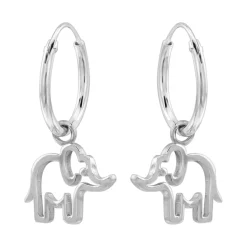 Zilveren oorringen met hanger, opengewerkte olifant