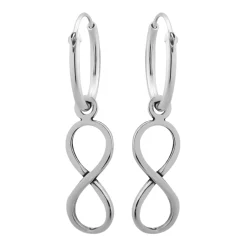 Zilveren oorringen met hanger, infinityteken, lemniscaat