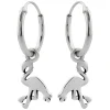 Zilveren oorringen met hanger, flamingo