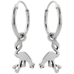 Zilveren oorringen met hanger, flamingo