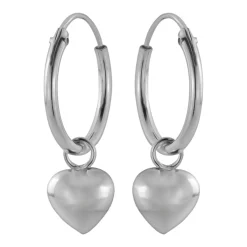 Zilveren oorringen met hanger, zilveren hartje