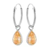 Zilveren oorringen met hanger, druppelvormige cubic zirconia steen in champagne
