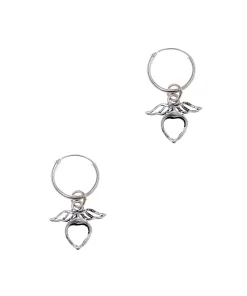 Zilveren oorringen met hanger, hartje en vleugels