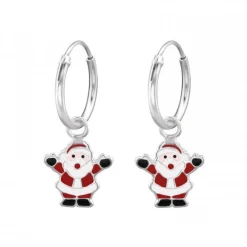 Zilveren oorringen met hanger, blije kerstman
