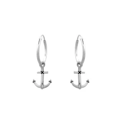 Zilveren oorringen met hanger, anker