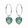 Zilveren oorringen met hanger, hartvormige abalone steen