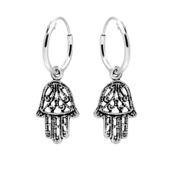 Zilveren oorringen met hanger, (k)hamsa