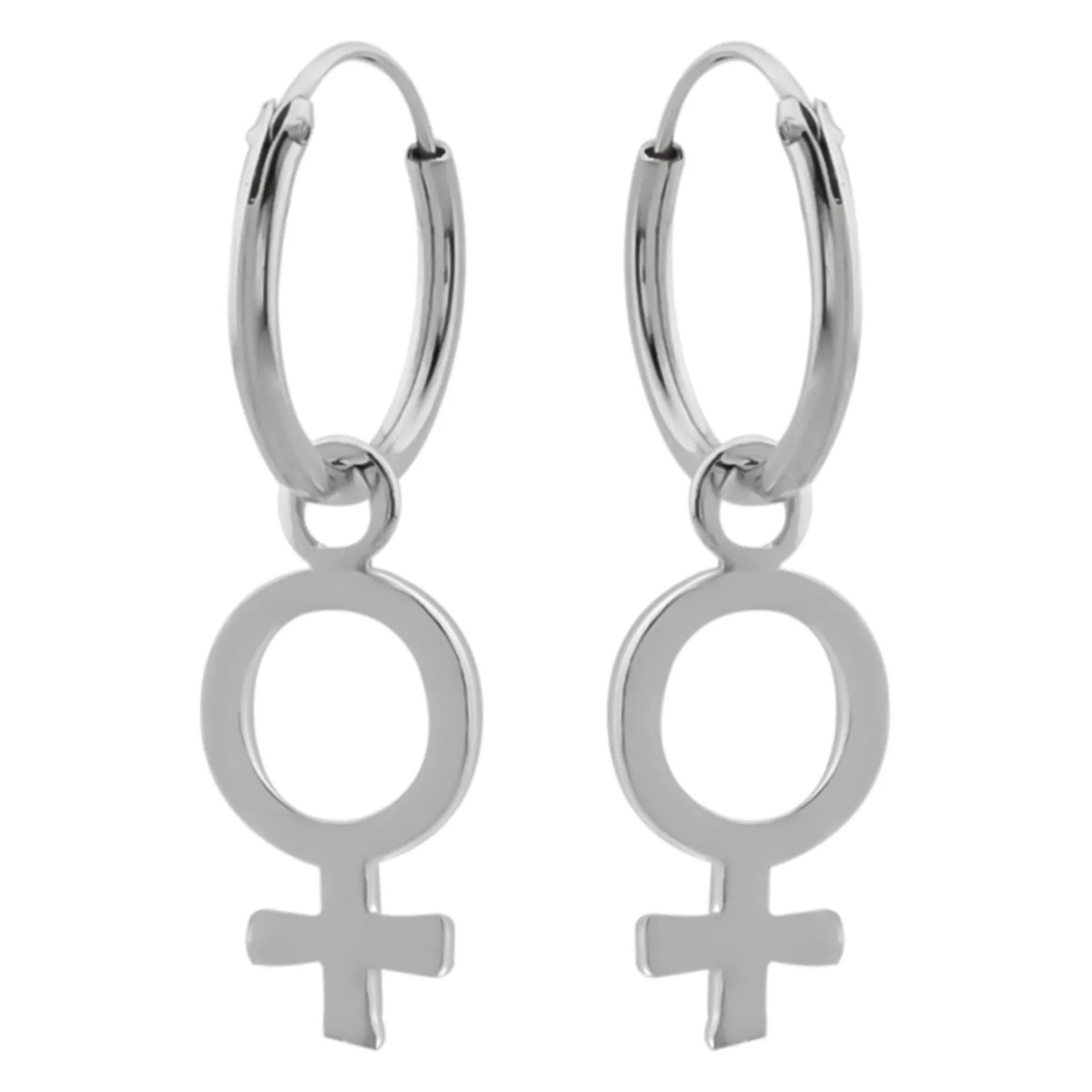 Zilveren oorringen met hanger, vrouwelijk seksesymbool