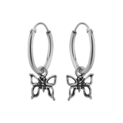 Zilveren oorringen met hanger, vlinder