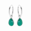 Zilveren oorringen met hanger, druppelvormige smaragd (emerald)