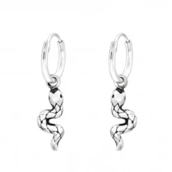 Zilveren oorringen met hanger, slang