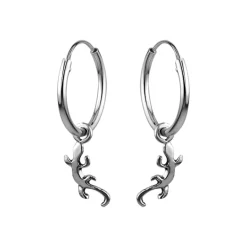 Zilveren oorringen met hanger, salamander