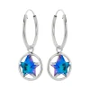 Zilveren oorringen met hanger, ster capri blue Austrian kristal