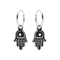 Zilveren oorringen met hanger, hamsa